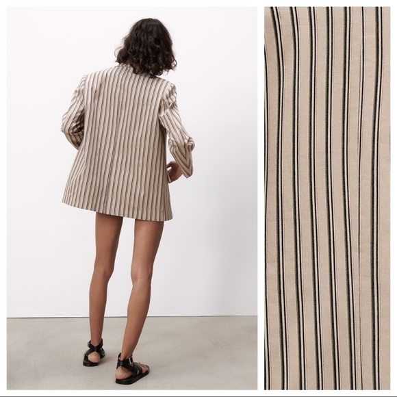NWT. Zara Beige Striped Oversized Double Breasted Full Cut Blazer. Size S. - Picture 3 of 11